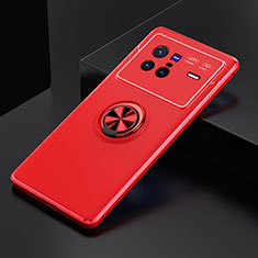 Funda Silicona Carcasa Ultrafina Goma con Magnetico Anillo de dedo Soporte SD1 para Vivo X80 5G Rojo