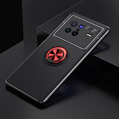 Funda Silicona Carcasa Ultrafina Goma con Magnetico Anillo de dedo Soporte SD1 para Vivo X80 5G Rojo y Negro