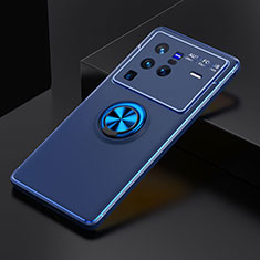 Funda Silicona Carcasa Ultrafina Goma con Magnetico Anillo de dedo Soporte SD1 para Vivo X80 Pro 5G Azul
