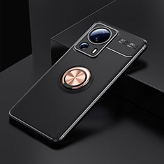 Funda Silicona Carcasa Ultrafina Goma con Magnetico Anillo de dedo Soporte SD1 para Xiaomi Mi 13 Lite 5G Oro y Negro
