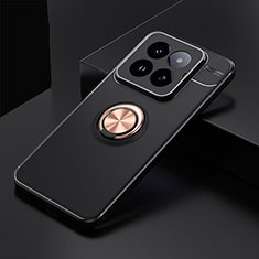 Funda Silicona Carcasa Ultrafina Goma con Magnetico Anillo de dedo Soporte SD1 para Xiaomi Mi 14 5G Oro y Negro