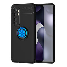 Funda Silicona Carcasa Ultrafina Goma con Magnetico Anillo de dedo Soporte SD1 para Xiaomi Mi Note 10 Lite Azul y Negro