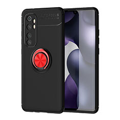 Funda Silicona Carcasa Ultrafina Goma con Magnetico Anillo de dedo Soporte SD1 para Xiaomi Mi Note 10 Lite Rojo y Negro
