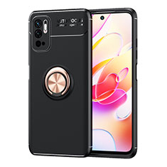 Funda Silicona Carcasa Ultrafina Goma con Magnetico Anillo de dedo Soporte SD1 para Xiaomi POCO M3 Pro 5G Oro y Negro