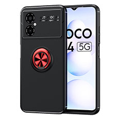 Funda Silicona Carcasa Ultrafina Goma con Magnetico Anillo de dedo Soporte SD1 para Xiaomi Poco M4 5G Rojo y Negro