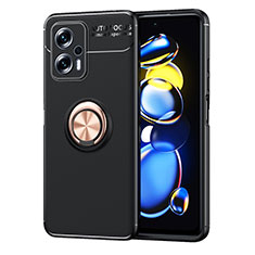 Funda Silicona Carcasa Ultrafina Goma con Magnetico Anillo de dedo Soporte SD1 para Xiaomi Poco X4 GT 5G Oro y Negro