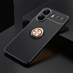 Funda Silicona Carcasa Ultrafina Goma con Magnetico Anillo de dedo Soporte SD1 para Xiaomi Redmi 13C Oro y Negro