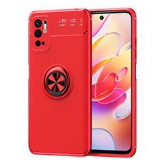 Funda Silicona Carcasa Ultrafina Goma con Magnetico Anillo de dedo Soporte SD1 para Xiaomi Redmi Note 10 5G Rojo