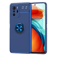 Funda Silicona Carcasa Ultrafina Goma con Magnetico Anillo de dedo Soporte SD1 para Xiaomi Redmi Note 10 Pro 5G Azul