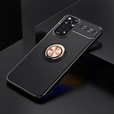 Funda Silicona Carcasa Ultrafina Goma con Magnetico Anillo de dedo Soporte SD1 para Xiaomi Redmi Note 11 4G (2022) Oro y Negro