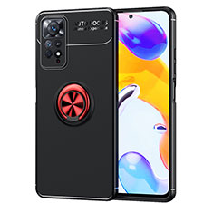 Funda Silicona Carcasa Ultrafina Goma con Magnetico Anillo de dedo Soporte SD1 para Xiaomi Redmi Note 11 Pro 5G Rojo y Negro