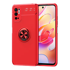 Funda Silicona Carcasa Ultrafina Goma con Magnetico Anillo de dedo Soporte SD1 para Xiaomi Redmi Note 11 SE 5G Rojo