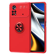 Funda Silicona Carcasa Ultrafina Goma con Magnetico Anillo de dedo Soporte SD1 para Xiaomi Redmi Note 11E Pro 5G Rojo