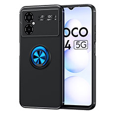 Funda Silicona Carcasa Ultrafina Goma con Magnetico Anillo de dedo Soporte SD1 para Xiaomi Redmi Note 11R 5G Azul y Negro