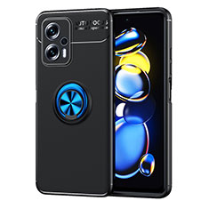 Funda Silicona Carcasa Ultrafina Goma con Magnetico Anillo de dedo Soporte SD1 para Xiaomi Redmi Note 11T Pro+ Plus 5G Azul y Negro