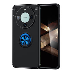 Funda Silicona Carcasa Ultrafina Goma con Magnetico Anillo de dedo Soporte SD2 para Huawei Mate 60 Azul y Negro
