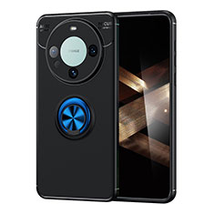 Funda Silicona Carcasa Ultrafina Goma con Magnetico Anillo de dedo Soporte SD2 para Huawei Mate 60 Pro Azul y Negro