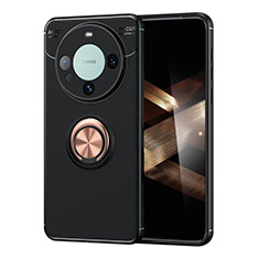 Funda Silicona Carcasa Ultrafina Goma con Magnetico Anillo de dedo Soporte SD2 para Huawei Mate 60 Pro Oro y Negro