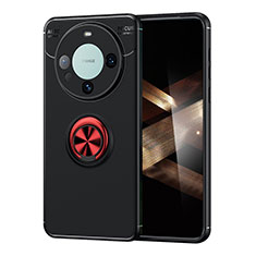 Funda Silicona Carcasa Ultrafina Goma con Magnetico Anillo de dedo Soporte SD2 para Huawei Mate 60 Pro+ Plus Rojo y Negro