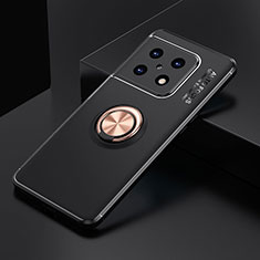 Funda Silicona Carcasa Ultrafina Goma con Magnetico Anillo de dedo Soporte SD2 para OnePlus 10 Pro 5G Oro y Negro