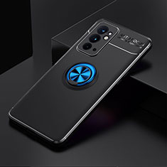 Funda Silicona Carcasa Ultrafina Goma con Magnetico Anillo de dedo Soporte SD2 para OnePlus 9RT 5G Azul y Negro