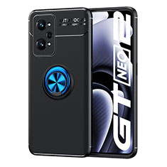 Funda Silicona Carcasa Ultrafina Goma con Magnetico Anillo de dedo Soporte SD2 para Realme GT Neo 3T 5G Azul y Negro
