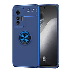 Funda Silicona Carcasa Ultrafina Goma con Magnetico Anillo de dedo Soporte SD2 para Vivo X70 5G Azul
