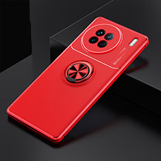 Funda Silicona Carcasa Ultrafina Goma con Magnetico Anillo de dedo Soporte SD2 para Vivo X90 5G Rojo