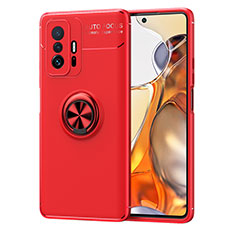 Funda Silicona Carcasa Ultrafina Goma con Magnetico Anillo de dedo Soporte SD2 para Xiaomi Mi 11T 5G Rojo
