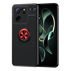 Funda Silicona Carcasa Ultrafina Goma con Magnetico Anillo de dedo Soporte SD2 para Xiaomi Mi 13T 5G Rojo y Negro