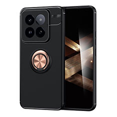 Funda Silicona Carcasa Ultrafina Goma con Magnetico Anillo de dedo Soporte SD2 para Xiaomi Mi 14 5G Oro y Negro