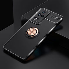 Funda Silicona Carcasa Ultrafina Goma con Magnetico Anillo de dedo Soporte SD2 para Xiaomi Poco F4 5G Oro y Negro