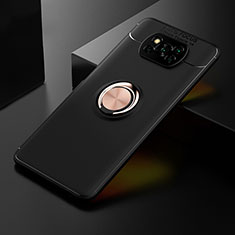 Funda Silicona Carcasa Ultrafina Goma con Magnetico Anillo de dedo Soporte SD2 para Xiaomi Poco X3 Oro y Negro