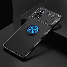 Funda Silicona Carcasa Ultrafina Goma con Magnetico Anillo de dedo Soporte SD2 para Xiaomi Poco X4 Pro 5G Azul y Negro