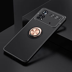 Funda Silicona Carcasa Ultrafina Goma con Magnetico Anillo de dedo Soporte SD2 para Xiaomi Poco X4 Pro 5G Oro y Negro