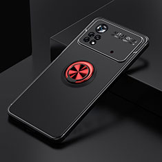Funda Silicona Carcasa Ultrafina Goma con Magnetico Anillo de dedo Soporte SD2 para Xiaomi Poco X4 Pro 5G Rojo y Negro