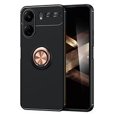 Funda Silicona Carcasa Ultrafina Goma con Magnetico Anillo de dedo Soporte SD2 para Xiaomi Redmi 13C Oro y Negro