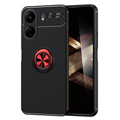 Funda Silicona Carcasa Ultrafina Goma con Magnetico Anillo de dedo Soporte SD2 para Xiaomi Redmi 13C Rojo y Negro