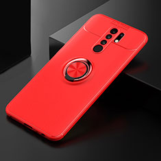 Funda Silicona Carcasa Ultrafina Goma con Magnetico Anillo de dedo Soporte SD2 para Xiaomi Redmi 9 Prime India Rojo