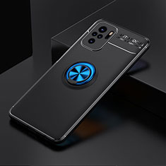 Funda Silicona Carcasa Ultrafina Goma con Magnetico Anillo de dedo Soporte SD2 para Xiaomi Redmi Note 10 4G Azul y Negro