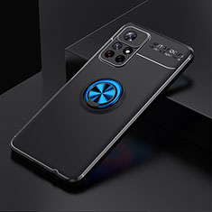 Funda Silicona Carcasa Ultrafina Goma con Magnetico Anillo de dedo Soporte SD2 para Xiaomi Redmi Note 11S 5G Azul y Negro