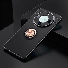 Funda Silicona Carcasa Ultrafina Goma con Magnetico Anillo de dedo Soporte SD3 para Huawei Mate 60 Pro Oro y Negro