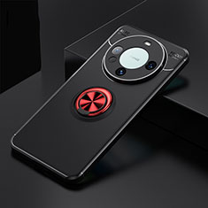 Funda Silicona Carcasa Ultrafina Goma con Magnetico Anillo de dedo Soporte SD3 para Huawei Mate 60 Pro+ Plus Rojo y Negro