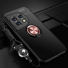 Funda Silicona Carcasa Ultrafina Goma con Magnetico Anillo de dedo Soporte SD3 para OnePlus 11 5G Oro y Negro