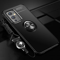 Funda Silicona Carcasa Ultrafina Goma con Magnetico Anillo de dedo Soporte SD3 para OnePlus 9 5G Negro
