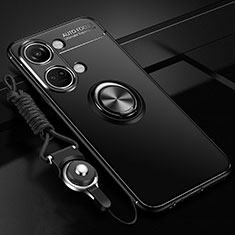 Funda Silicona Carcasa Ultrafina Goma con Magnetico Anillo de dedo Soporte SD3 para OnePlus Ace 2V 5G Negro