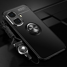 Funda Silicona Carcasa Ultrafina Goma con Magnetico Anillo de dedo Soporte SD3 para Realme 10 Pro+ Plus 5G Negro