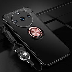 Funda Silicona Carcasa Ultrafina Goma con Magnetico Anillo de dedo Soporte SD3 para Realme 11 Pro+ Plus 5G Oro y Negro