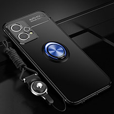 Funda Silicona Carcasa Ultrafina Goma con Magnetico Anillo de dedo Soporte SD3 para Realme 9 5G Azul y Negro