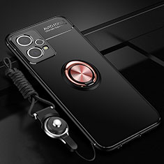 Funda Silicona Carcasa Ultrafina Goma con Magnetico Anillo de dedo Soporte SD3 para Realme 9 5G Oro y Negro